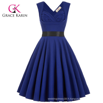 Vente en gros Grace Karin sans manches, chérie, V-Back, haute, extensible, bleu, rétro, vintage, style, partie, robe, robe, CL008948-4